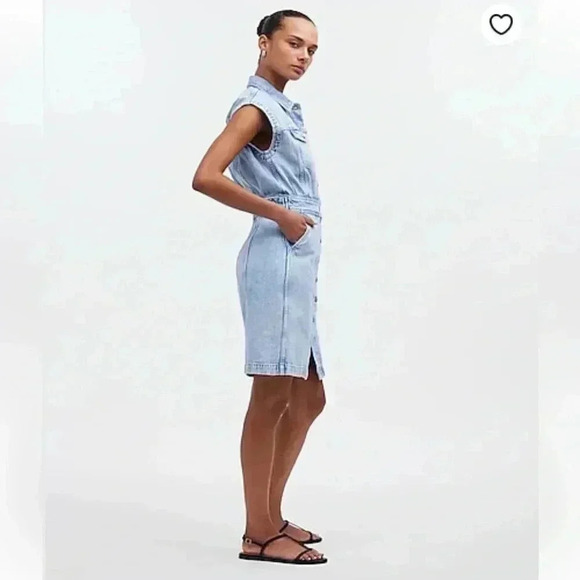 Madewell  EUC Denim Cap-Sleeve Shirt dress in Aquino Wash size 14 denim jean - Picture 4 of 9